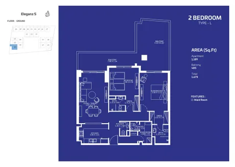 Floor plan, 2 Beds, 1,673 sq ft