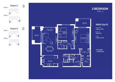 Floor plan, 2 Beds, 1,370 sq ft