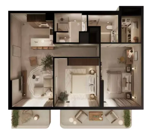 Floor plan, 2 Beds, 1,033 sq ft