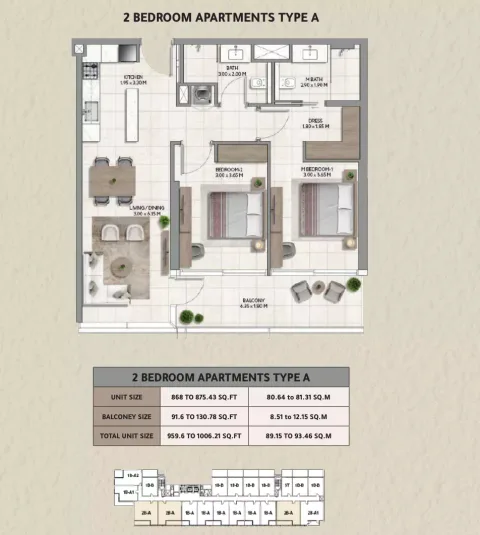 Floor plan, 2 Beds, 1,006 sq ft
