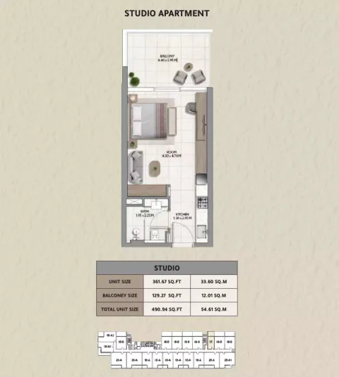 Floor plan, Studio, 490 sq ft