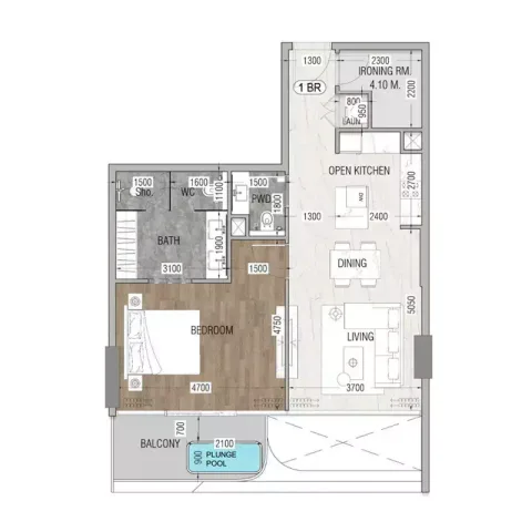 Floor plan, 1 Bed, 818 sq ft