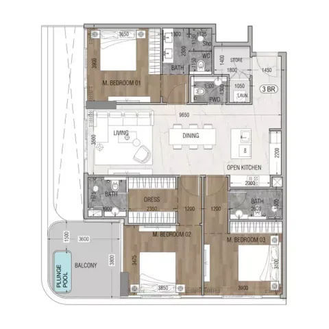 Floor plan, 3 Beds, 1,457 sq ft