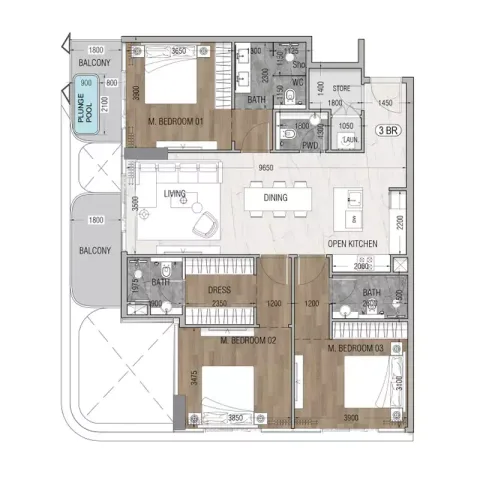 Floor plan, 3 Beds, 1,450 sq ft