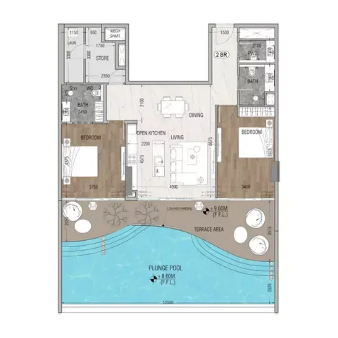 Floor plan, 2 Beds, 2,044 sq ft
