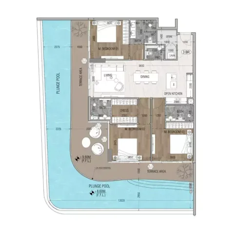 Floor plan, 3 Beds, 2,678 sq ft