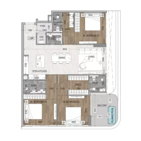 Floor plan, 3 Beds, 1,432 sq ft