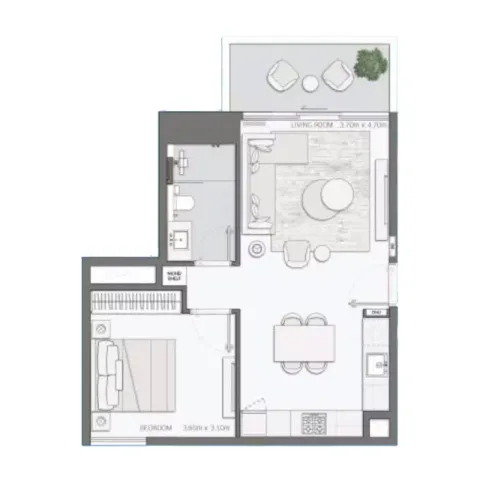 Floor plan, 1 Bed, 867 sq ft