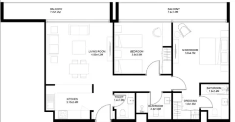 Floor plan, 2 Beds, 1,141 sq ft