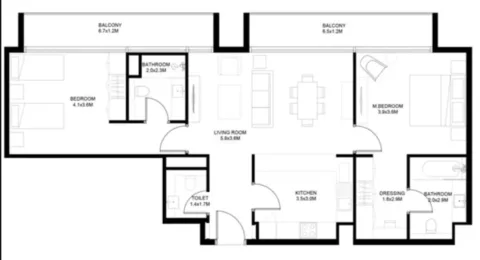 Floor plan, 2 Beds, 1,210 sq ft