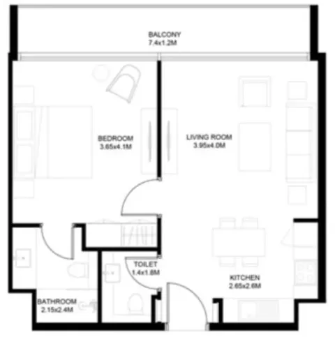 Floor plan, 1 Bed, 685 sq ft