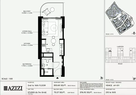 Floor plan, Studio, 376 sq ft