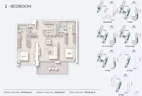 Floor plan, 2 Beds, 1,172 sq ft