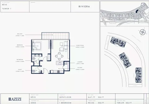 Floor plan, 1 Bed, 738 sq ft