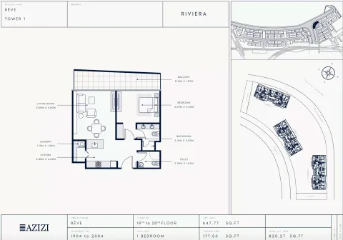 Floor plan, 1 Bed, 825 sq ft