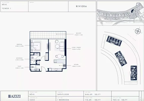 Floor plan, 1 Bed, 760 sq ft