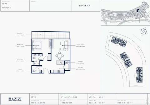 Floor plan, 1 Bed, 860 sq ft