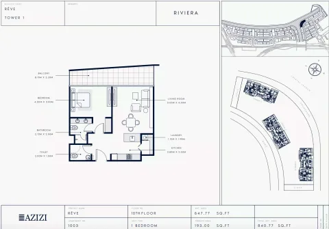Floor plan, 1 Bed, 840 sq ft