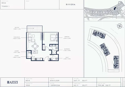 Floor plan, 1 Bed, 709 sq ft
