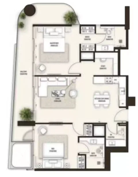 Floor plan, 2 Beds, 1,306 sq ft