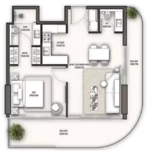 Floor plan, 1 Bed, 899 sq ft