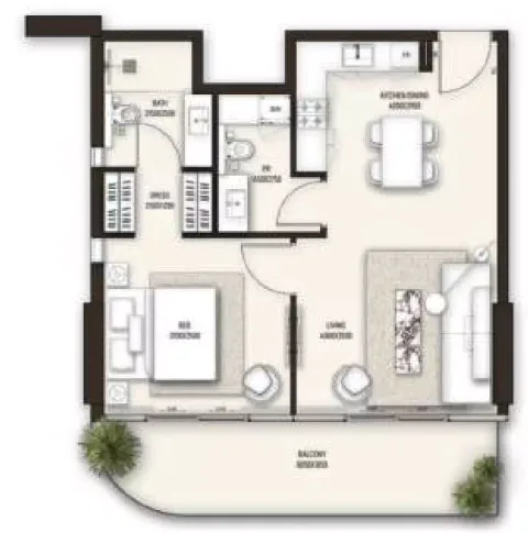 Floor plan, 1 Bed, 807 sq ft