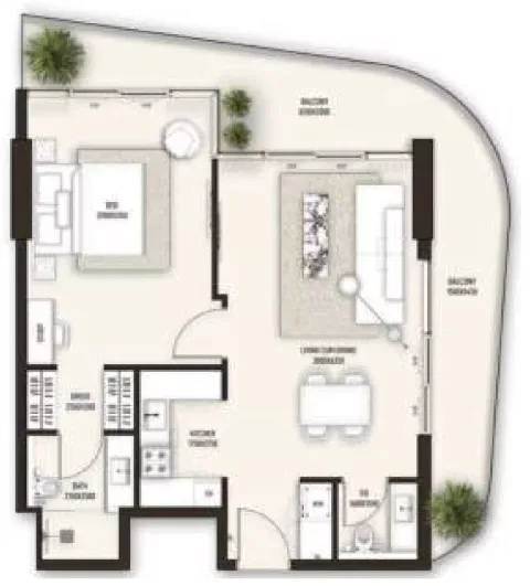 Floor plan, 1 Bed, 1,024 sq ft