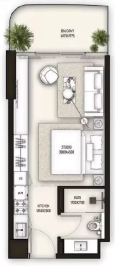 Floor plan, Studio, 440 sq ft