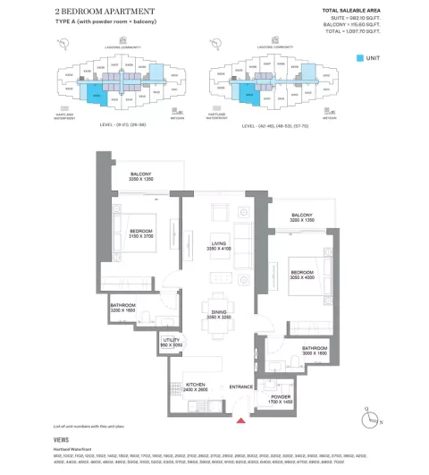 Floor plan, 2 Beds, 1,097 sq ft