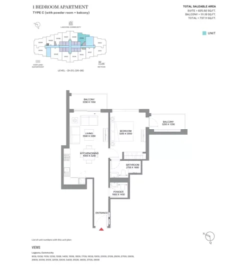 Floor plan, 1 Bed, 737 sq ft
