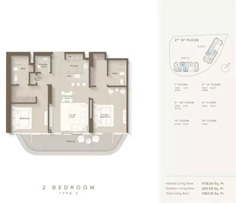 Floor plan, 2 Beds, 1,382 sq ft
