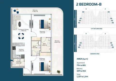 Floor plan, 2 Beds, 1,137 sq ft