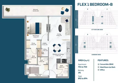 Floor plan, 1 Bed, 892 sq ft