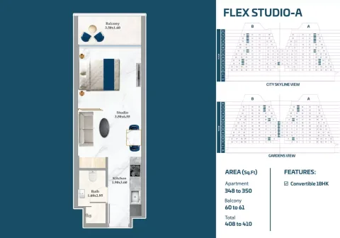 Floor plan, Studio, 408 sq ft