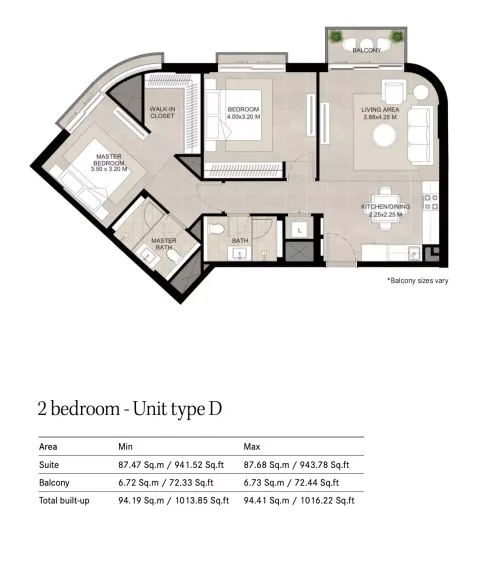 Floor plan, 2 Beds, 1,016 sq ft