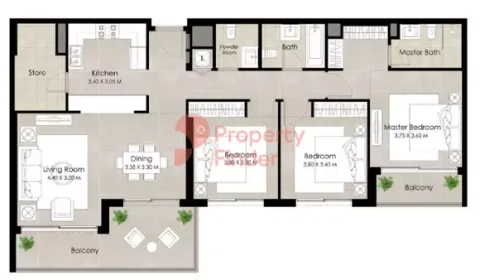 Floor plan, 3 Beds, 1,523 sq ft