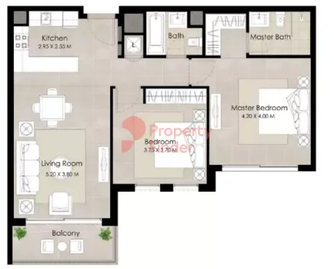 Floor plan, 2 Beds, 981 sq ft