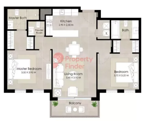 Floor plan, 2 Beds, 1,007 sq ft