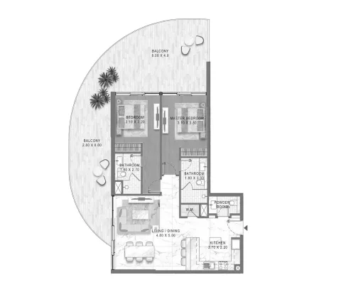Floor plan, 2 Beds, 1,580 sq ft