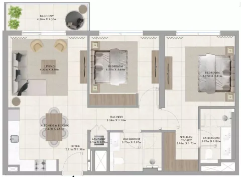 Floor plan, 2 Beds, 1,082 sq ft