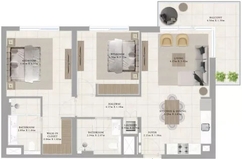 Floor plan, 2 Beds, 1,154 sq ft