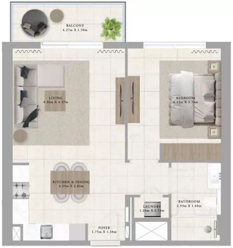 Floor plan, 1 Bed, 748 sq ft