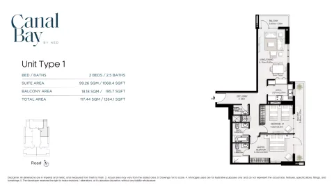 Floor plan, 2 Beds, 1,264 sq ft