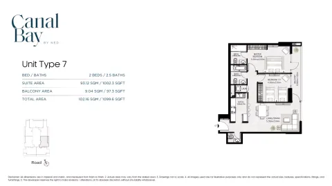 Floor plan, 2 Beds, 1,099 sq ft