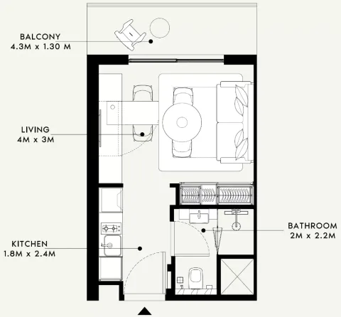 Floor plan, Studio, 338 sq ft