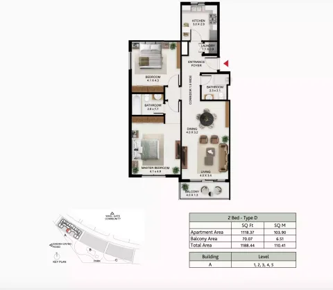 Floor plan, 2 Beds, 1,188 sq ft