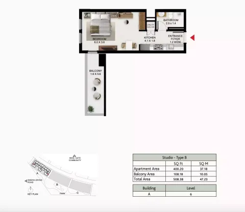 Floor plan, Studio, 508 sq ft