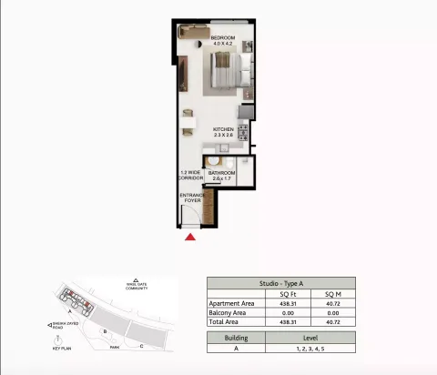 Floor plan, Studio, 438 sq ft