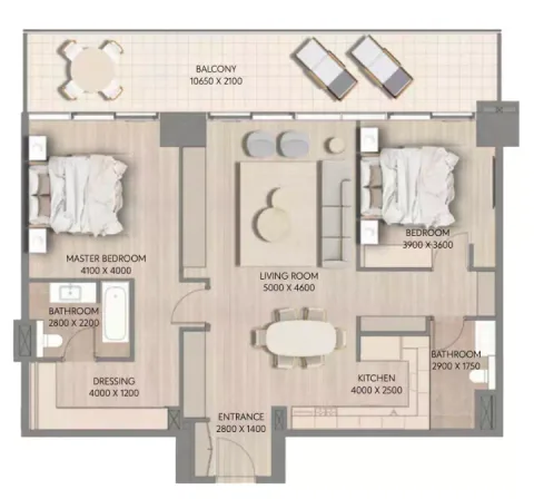 Floor plan, 2 Beds, 439 sq ft