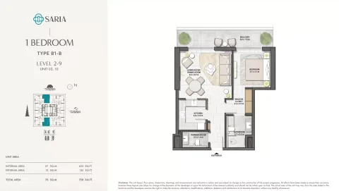 Floor plan, 1 Bed, 758 sq ft